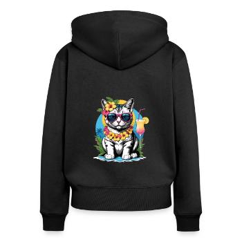 Cat Vacation Vacation Cat Vacation Hawaii Island Sea - Women's Premium Organic Zip Hoodie - black - Back - Julia (174cm)
