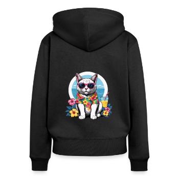 Cat Vacation Vacation Cat Vacation Hawaii Island Sea - Women's Premium Organic Zip Hoodie - black - Back - Julia (174cm)