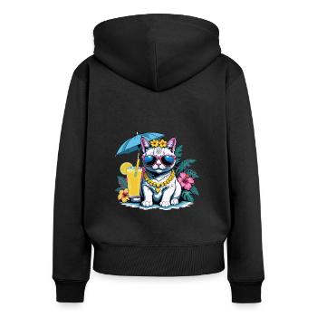 Cat Vacation Vacation Cat Vacation Hawaii Island Sea - Women's Premium Organic Zip Hoodie - black - Back - Julia (174cm)