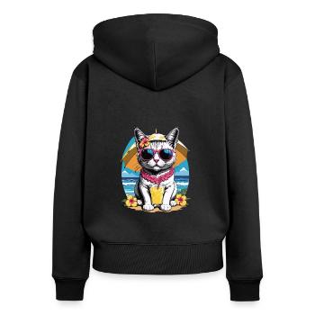 Cat Vacation Vacation Cat Vacation Hawaii Island Sea - Women's Premium Organic Zip Hoodie - black - Back - Julia (174cm)
