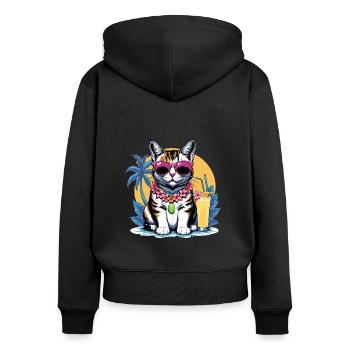 Cat Vacation Vacation Cat Vacation Hawaii Island Sea - Women's Premium Organic Zip Hoodie - black - Back - Julia (174cm)