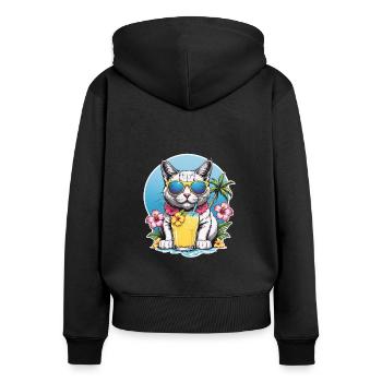 Cat Vacation Vacation Cat Vacation Hawaii Island Sea - Women's Premium Organic Zip Hoodie - black - Back - Julia (174cm)
