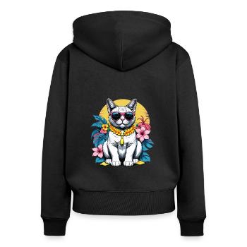 Cat Vacation Vacation Cat Vacation Hawaii Island Sea - Women's Premium Organic Zip Hoodie - black - Back - Julia (174cm)
