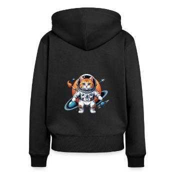 Cat Astronaut Space Cat Love Gift - Women's Premium Organic Zip Hoodie - black - Back - Julia (174cm)