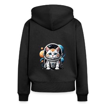 Cat Astronaut Space Cat Love Gift - Women's Premium Organic Zip Hoodie - black - Back - Julia (174cm)