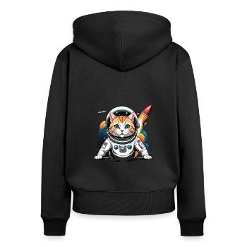 Cat Astronaut Space Cat Love Gift - Women's Premium Organic Zip Hoodie - black - Back - Julia (174cm)