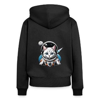 Katze Astronaut Weltall Katzenliebe Geschenk - Frauen Premium Bio Zip Hoodie - Schwarz - Hinten - Julia (174cm)