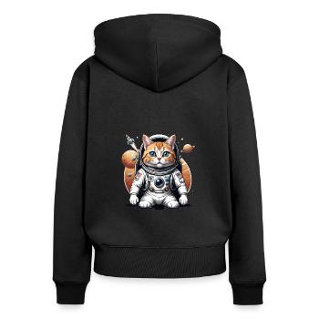 Cat Astronaut Space Cat Love Gift - Women's Premium Organic Zip Hoodie - black - Back - Julia (174cm)