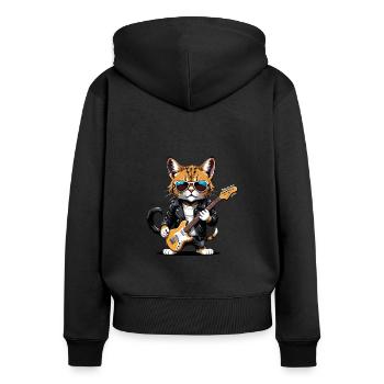 Cat Rocker Cat HardRock Gift - Sweat à capuche zippé Premium bio Femme - noir - Dos - Julia (174cm)