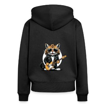 Cat Rocker Cat HardRock Gift - Sweat à capuche zippé Premium bio Femme - noir - Dos - Julia (174cm)