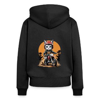 Cat Motocross Bike Gift Supermoto Motorcycle - Women's Premium Organic Zip Hoodie - black - Back - Julia (174cm)