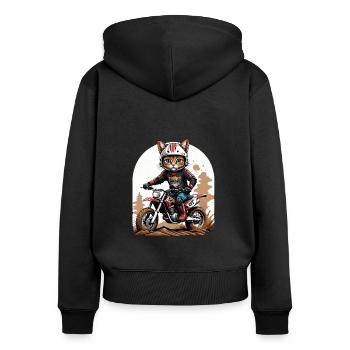 Cat Motocross Bike Gift Supermoto Motorcycle - Women's Premium Organic Zip Hoodie - black - Back - Julia (174cm)