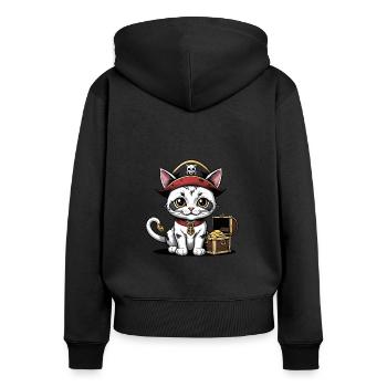 Pirat Katze Lustig Kinder Shirt Geschenk Piraten - Frauen Premium Bio Zip Hoodie - Schwarz - Hinten - Julia (174cm)