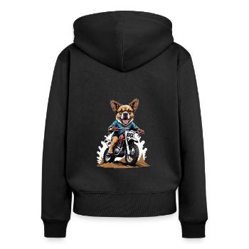 Motocross Vélo Chien Chien Cadeau Supermoto - Sweat à capuche zippé Premium bio Femme - noir - Dos - Julia (174cm)