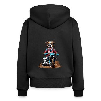 Motocross Vélo Chien Chien Cadeau Supermoto - Sweat à capuche zippé Premium bio Femme - noir - Dos - Julia (174cm)