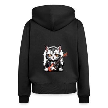 Cat Rocker Cat HardRock Gift - Sweat à capuche zippé Premium bio Femme - noir - Dos - Julia (174cm)