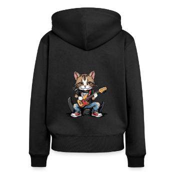 Cat Rocker Cat HardRock Gift - Sweat à capuche zippé Premium bio Femme - noir - Dos - Julia (174cm)