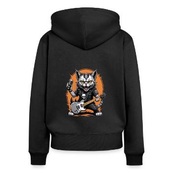 Cat Rocker Cat HardRock Gift - Sweat à capuche zippé Premium bio Femme - noir - Dos - Julia (174cm)
