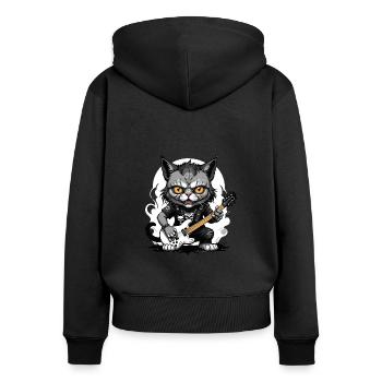 Cat Rocker Cat HardRock Gift - Sweat à capuche zippé Premium bio Femme - noir - Dos - Julia (174cm)
