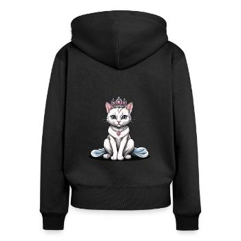 Chat Princesse Reine Chat Cadeau élégant - Sweat à capuche zippé Premium bio Femme - noir - Dos - Julia (174cm)