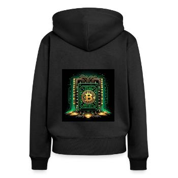 Bitcoin Krypto Crypto to the Moon Geschenk Tresor - Frauen Premium Bio Zip Hoodie - Schwarz - Hinten - Julia (174cm)