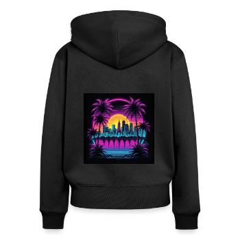 Retro City Neon Color Geschenk Gaming Retro World - Frauen Premium Bio Zip Hoodie - Schwarz - Hinten - Julia (174cm)