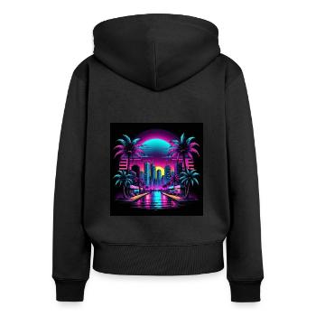 Retro City Neon Color Geschenk Gaming Retro World - Frauen Premium Bio Zip Hoodie - Schwarz - Hinten - Julia (174cm)