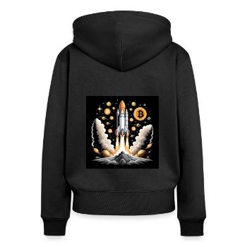 Bitcoin Crypto Crypto to the Moon Gift Rocket - Women's Premium Organic Zip Hoodie - black - Back - Julia (174cm)