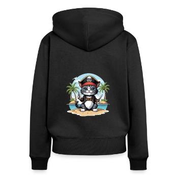 Pirat Katze Lustig Kinder Shirt Geschenk Piraten - Frauen Premium Bio Zip Hoodie - Schwarz - Hinten - Julia (174cm)