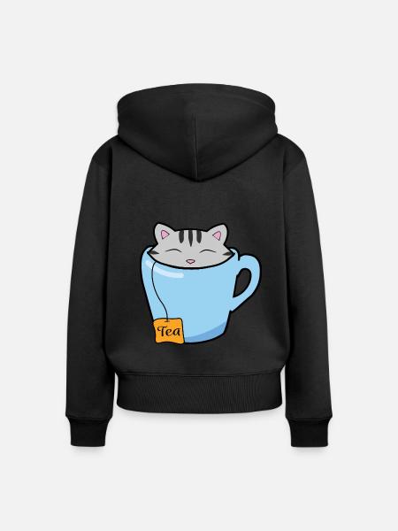 Teetasse Katze - Frauen Premium Bio Zip Hoodie - Schwarz