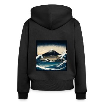 Mont puissant Fuji Hokusai Style - Sweat à capuche zippé Premium bio Femme - noir - Dos - Julia (174cm)