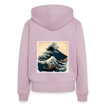 Suivre la voie de la nature Style Hokusai - Sweat à capuche zippé Premium bio Femme - rose poudré - Dos - Julia (174cm)
