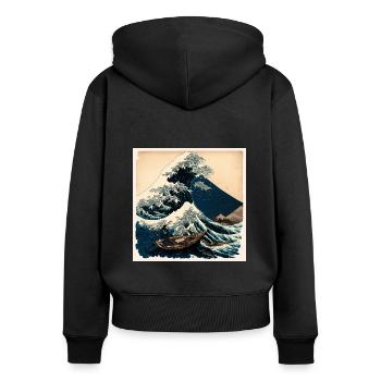 Following nature's way Hokusai Style - Frauen Premium Bio Zip Hoodie - Schwarz - Hinten - Julia (174cm)