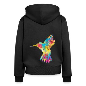 Kolibri - Frauen Premium Bio Zip Hoodie - Schwarz - Hinten - Julia (174cm)