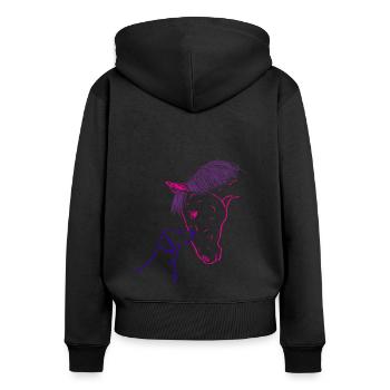 Cheval - Sweat à capuche zippé Premium bio Femme - noir - Dos - Julia (174cm)