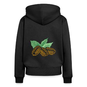 Kaffeebohne und Kaffeepflanze Wortwolke - Frauen Premium Bio Zip Hoodie - Schwarz - Hinten - Julia (174cm)