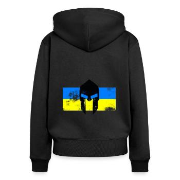 Ukraine Sparta Scratches - Frauen Premium Bio Zip Hoodie - Schwarz - Hinten - Julia (174cm)