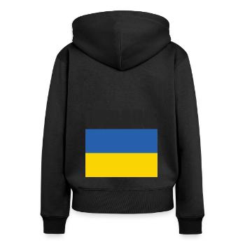Ukraine, Die Flagge der Ukraine - Frauen Premium Bio Zip Hoodie - Schwarz - Hinten - Julia (174cm)