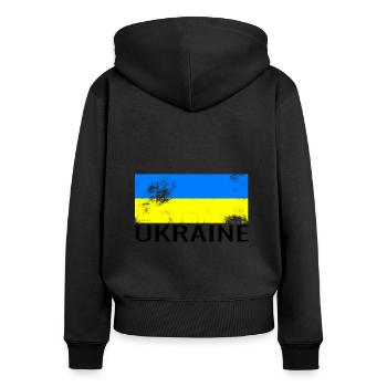Ukraine used - Frauen Premium Bio Zip Hoodie - Schwarz - Hinten - Julia (174cm)