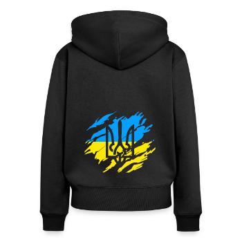 Ukraine Solidarité - Sweat à capuche zippé Premium bio Femme - noir - Dos - Julia (174cm)