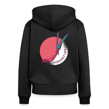 Crochet Life - Frauen Premium Bio Zip Hoodie - Schwarz - Hinten - Julia (174cm)