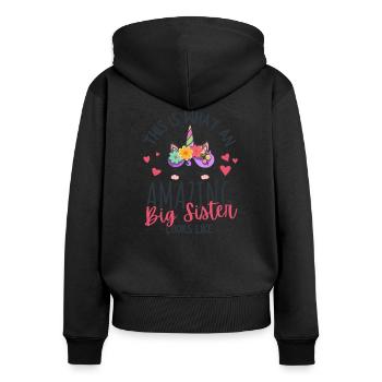 Big Sister Unicorn Pregnancy Childbirth Sweet - Women's Premium Organic Zip Hoodie - black - Back - Julia (174cm)