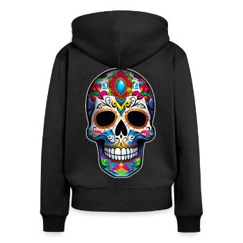 Dia de los Muertos Totenschädel - Frauen Premium Bio Zip Hoodie - Schwarz - Hinten - Julia (174cm)