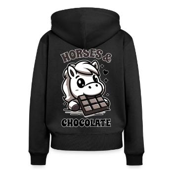 Chevaux et dicton de chocolat - Sweat à capuche zippé Premium bio Femme - noir - Dos - Julia (174cm)