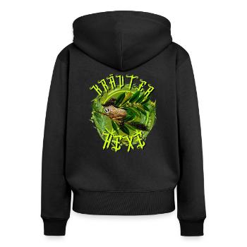 Kräuterhexe ErdnussHexe mit Besenstiel MRS-ERDNUSS - Frauen Premium Bio Zip Hoodie - Schwarz - Hinten - Julia (174cm)