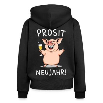 Silvester lustig Prosit Neujahr Schwein Prost Sekt - Frauen Premium Bio Zip Hoodie - Schwarz - Hinten - Julia (174cm)