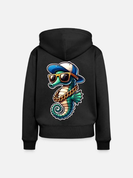 Seepferd Seepferdchen - Frauen Premium Bio Zip Hoodie - Schwarz