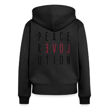 Peace Love Revolution - Frauen Premium Bio Zip Hoodie - Schwarz - Hinten - Julia (174cm)