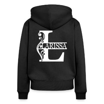 Larissa Lettre L Prénom Nom avec ornement - Sweat à capuche zippé Premium bio Femme - noir - Dos - Julia (174cm)