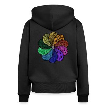 Zentangle Blume - Frauen Premium Bio Zip Hoodie - Schwarz - Hinten - Julia (174cm)